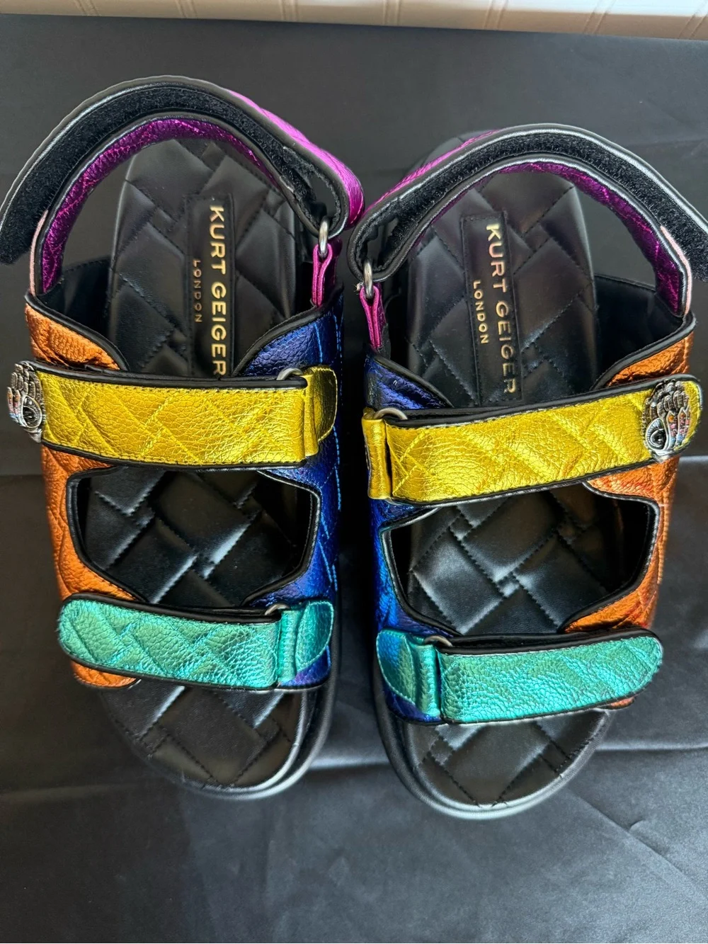 Kurt Geiger Orson Metallic Rainbow Leather Sandals Size 10 EU 41 NIB women’s